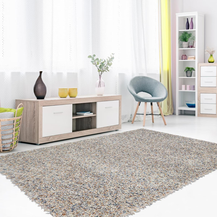 Tapis shaggy tufté en laine motif faux uni OLEL