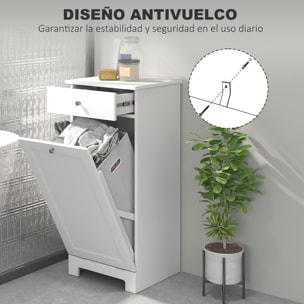 Armario de Baño con Cesto Ropa Sucia Abatible, Mueble Ropa Sucia con Bolsa de Tela Plegable y Cajón, Ideal para Lavandería, Blanco, 40x38x90 cm