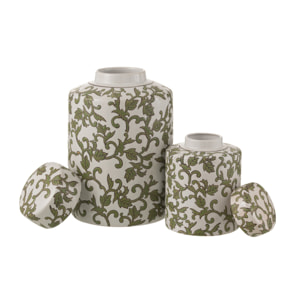 J-Line urne décorative Yezi - porcelaine - vert/blanc - large