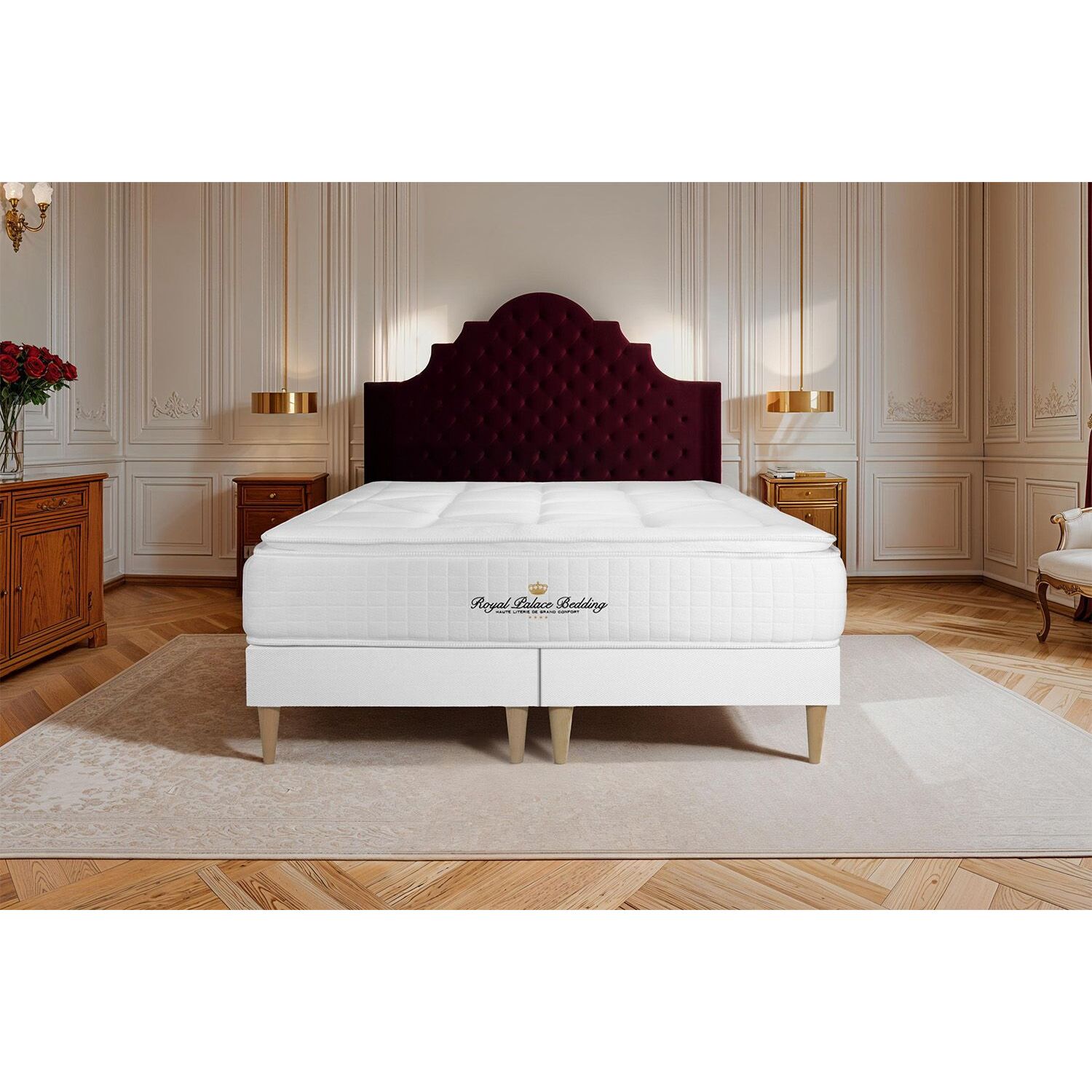 Ensemble George V + Sommier Tapissier multi-lattes cm d'épaisseur - Matelas à Ressorts ensachés et mémoire de forme de 28cm d'épaisseur