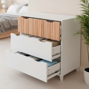 Cassettiera Stile Nordico Con 3 Cassetti Mobile Per Camera Da Letto Con Gambe Rialzate Mobile Design Scandinavo 70.5 x 76 x 40 Cm Bianco E Rovere