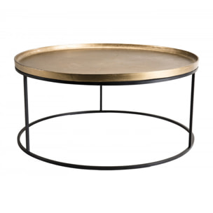 JONAS - Table basse ronde 88x88cm aluminium doré pieds ronds métal noir