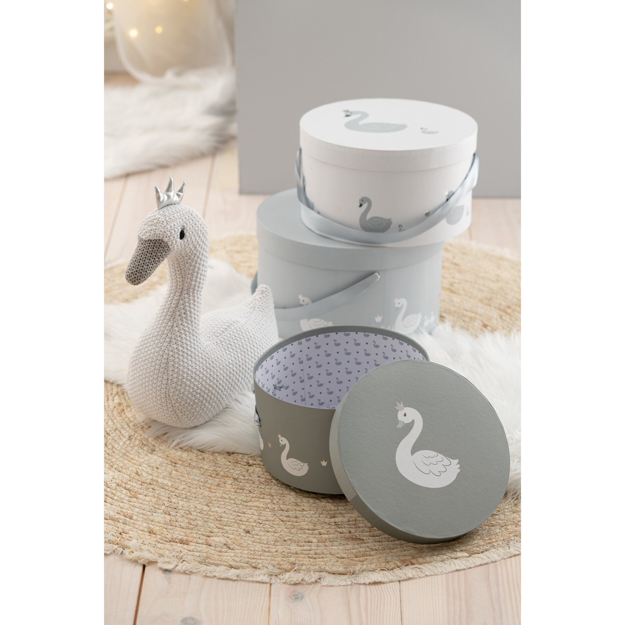 J-Line boîte Cygne - papier - blanc/gris - 3 pcs