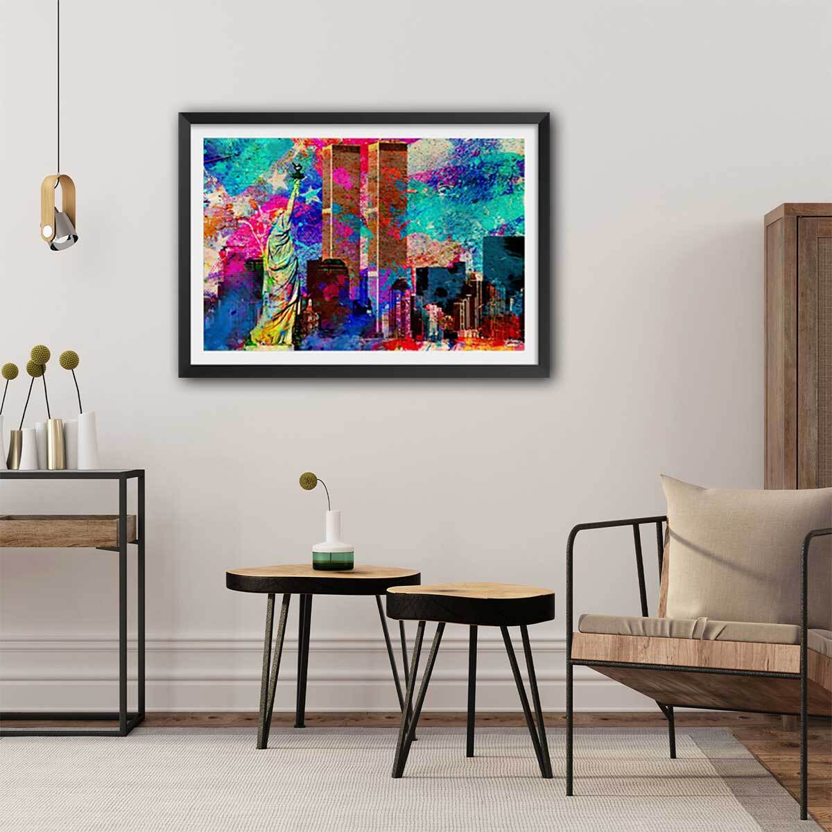 Affiche illustration graffiti new york Affiche + cadre en bois - Noir