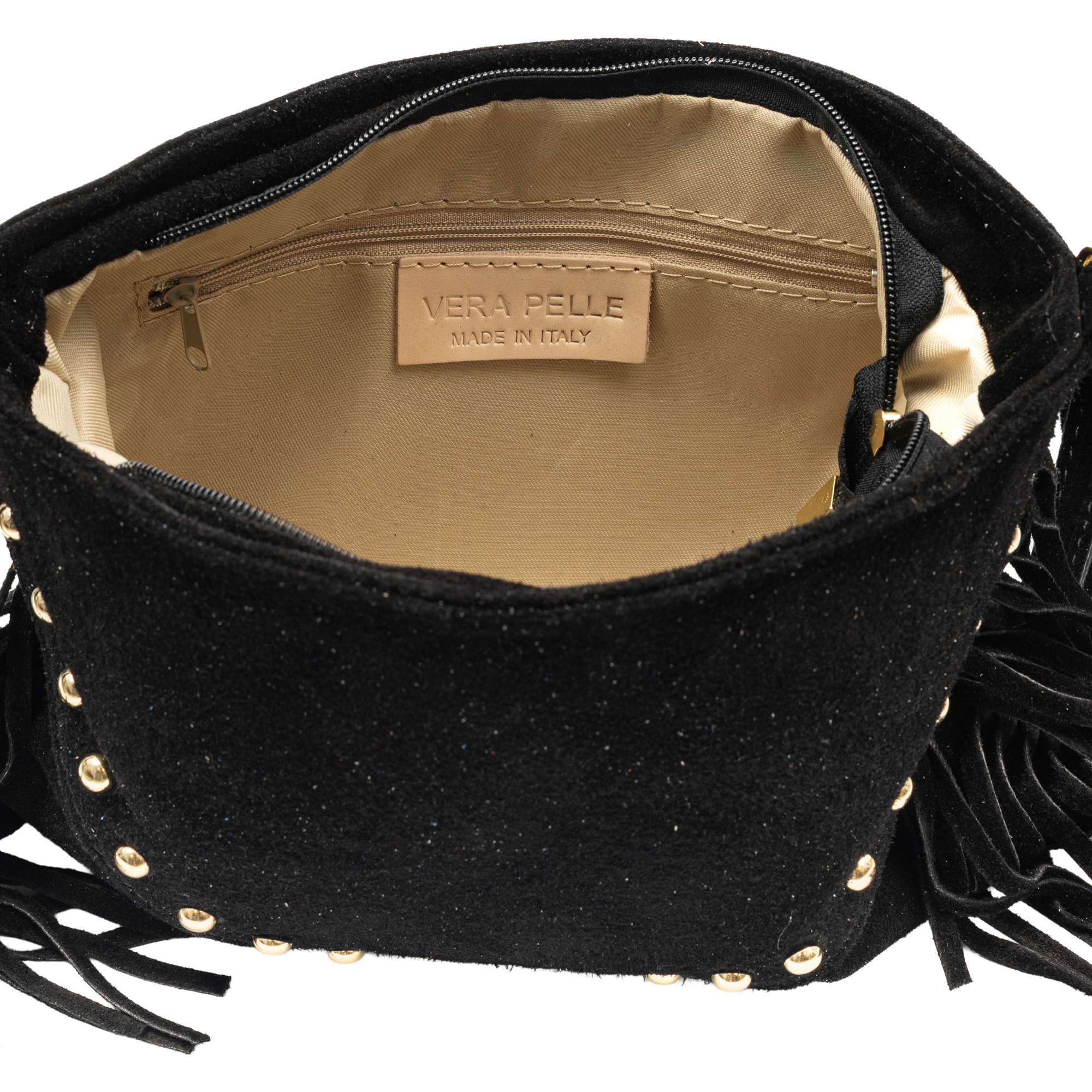 Bellegra Bolso de hombro Mujer. Piel auténtica Gamuza con detalles metálicos.