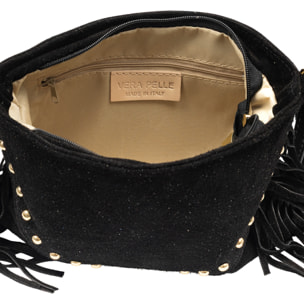 Bellegra Bolso de hombro Mujer. Piel auténtica Gamuza con detalles metálicos.