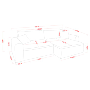 Canapé d'angle convertible beige 4 places tissu bouclé + coffre OLIZE