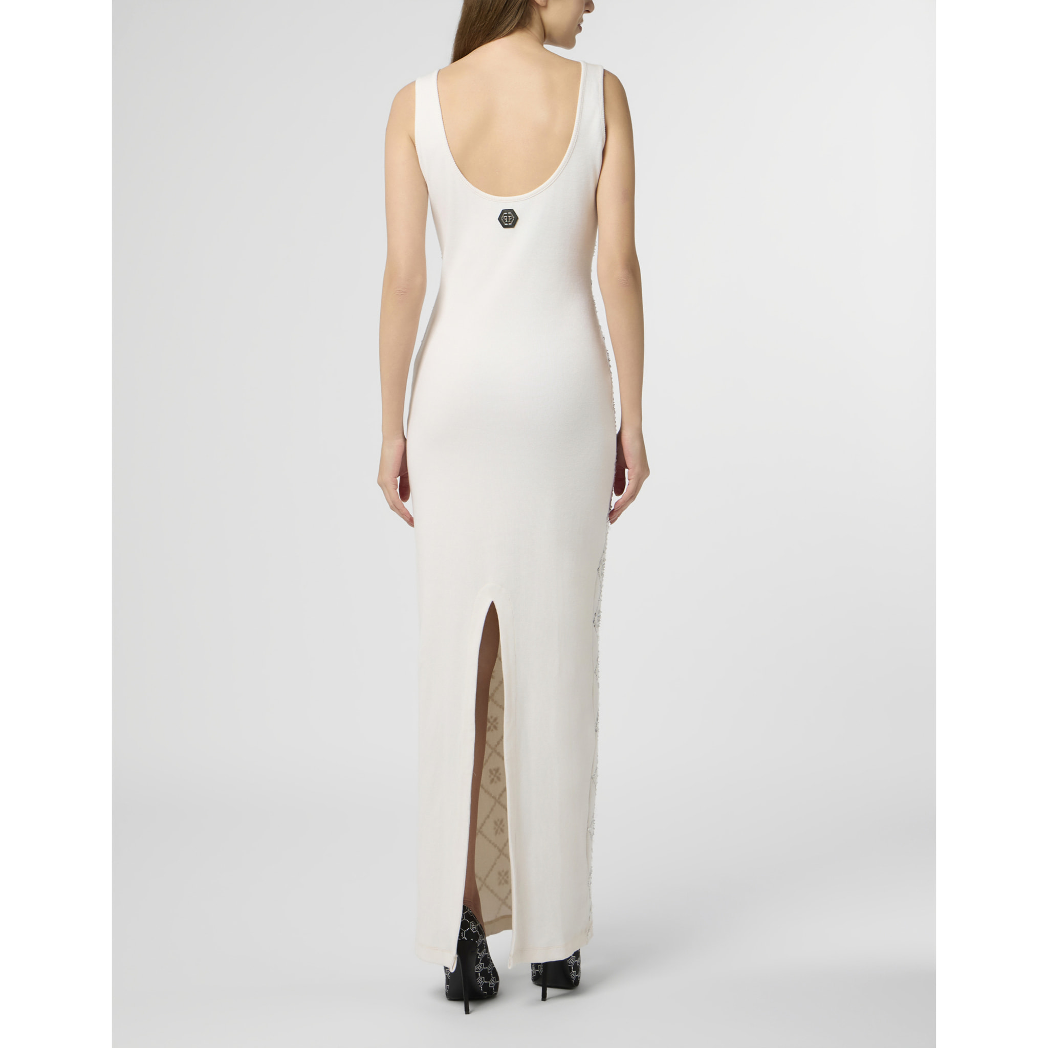PHILIPP PLEIN Long Tank Dress Rhomb Flowers Strass
