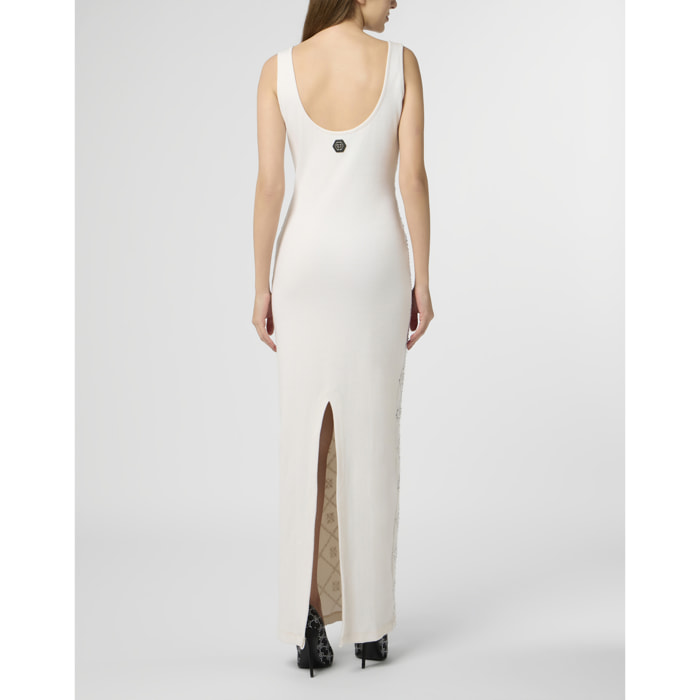 PHILIPP PLEIN Long Tank Dress Rhomb Flowers Strass