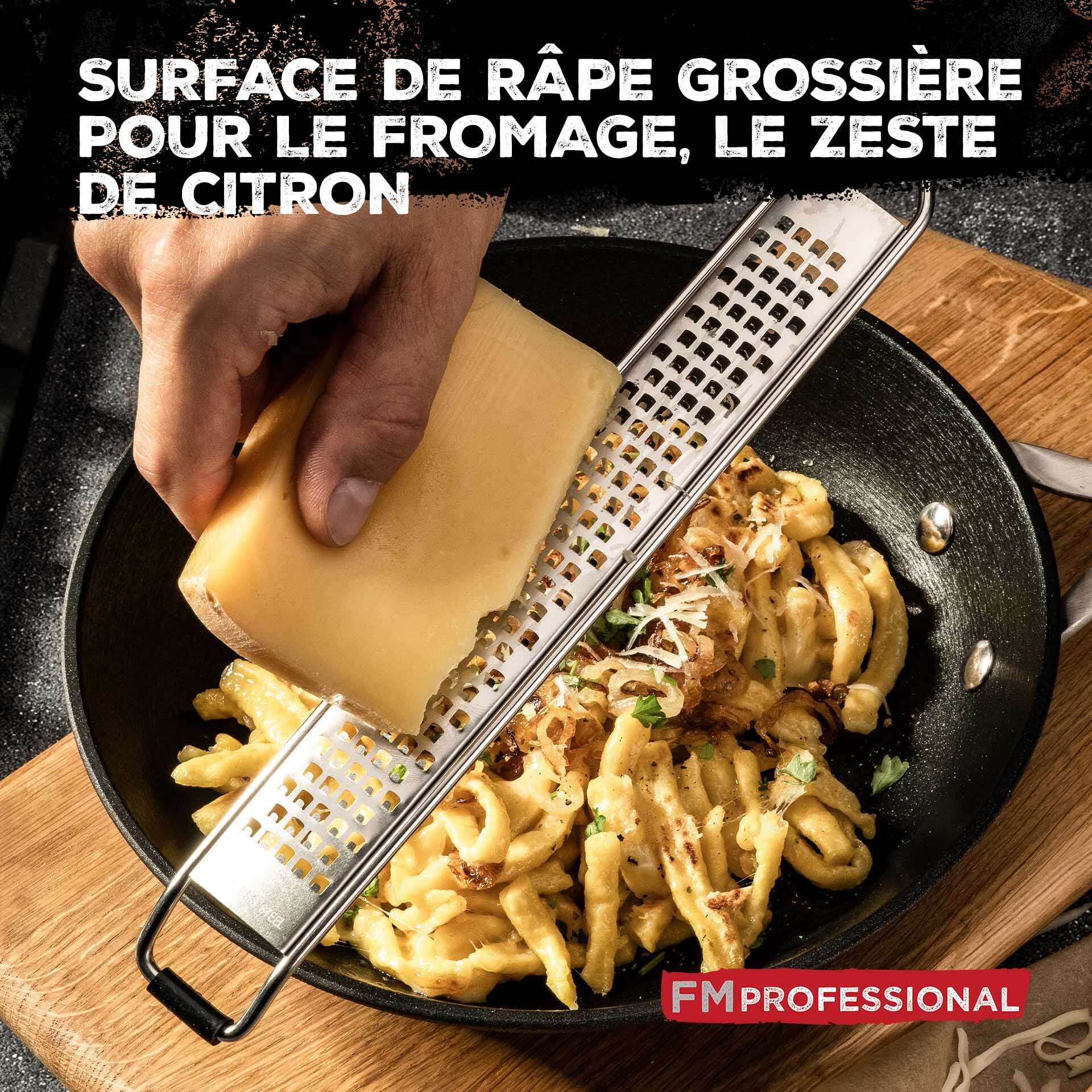 Duo Râpe à zeste longue à gros grain avec couvercle de protection 42 cm et Râpe à parmesan et sa boîte de rangement 19 cm FM Professional Gourmet