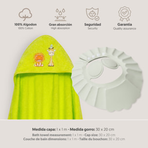 Capa Baño 1X1 Mod Leon Jirafa Pajarito+Gorro Pistacho