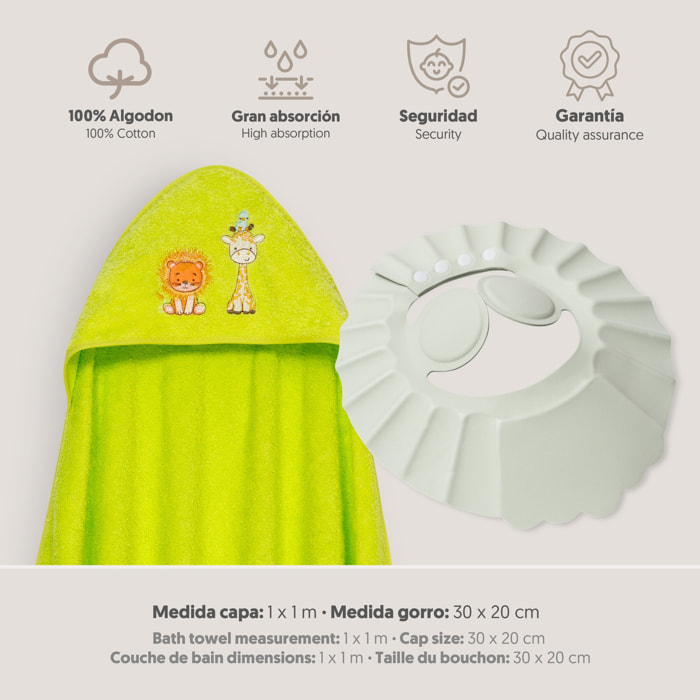 Capa Baño 1X1 Mod Leon Jirafa Pajarito+Gorro Pistacho