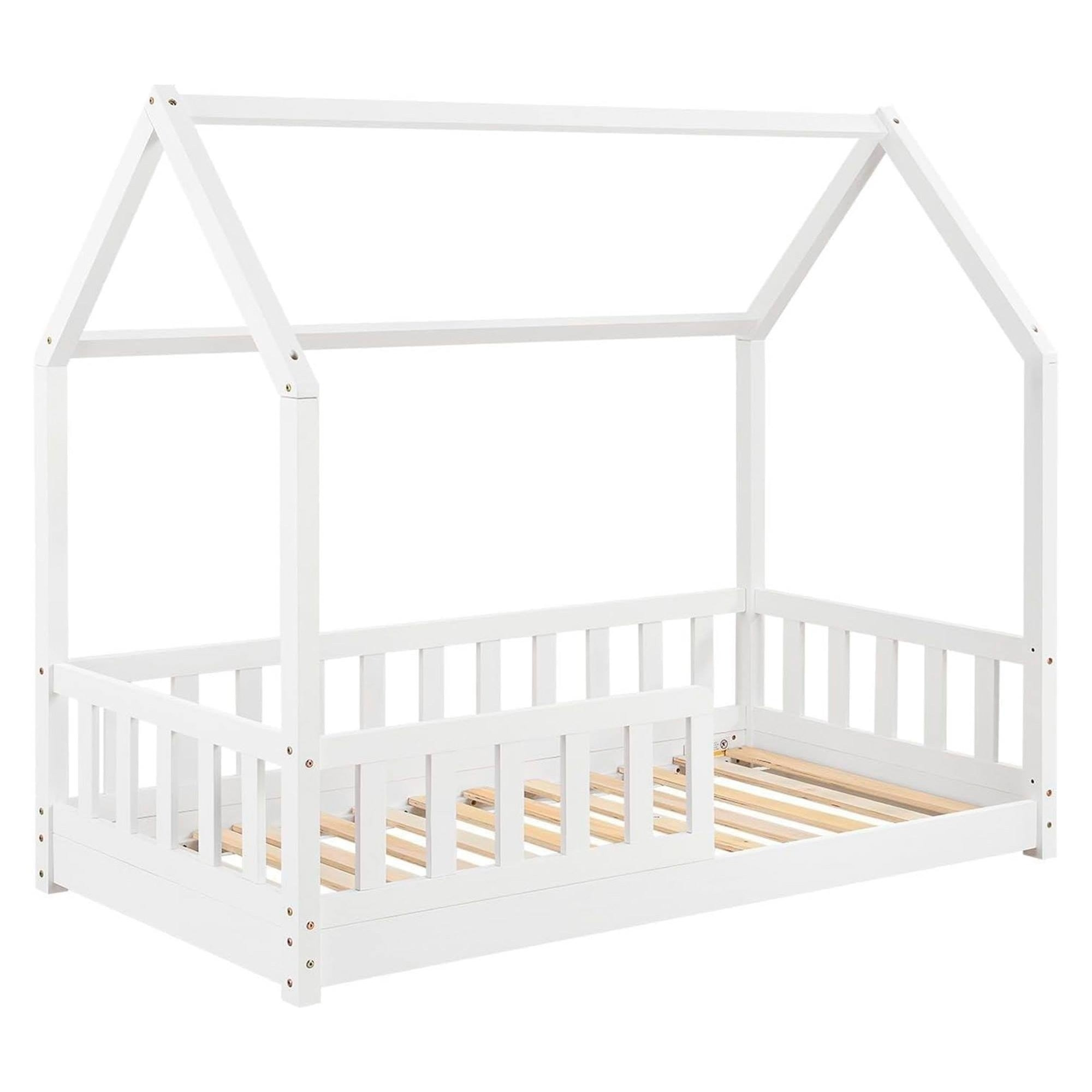 Cama infantil modelo cabaña de pino lacada en blanco 90x190cm