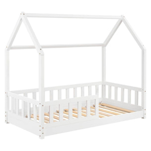 Cama infantil modelo cabaña de pino lacada en blanco 90x190cm
