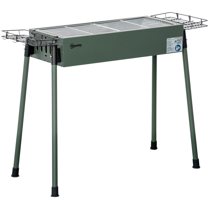 Barbacoa de Carbón Barbacoa Portátil 94x39x70 cm con 2 Parrillas de Acero Inoxidable y 2 Especieros para Acampar Picnic Camping Jardín Verde Oliva
