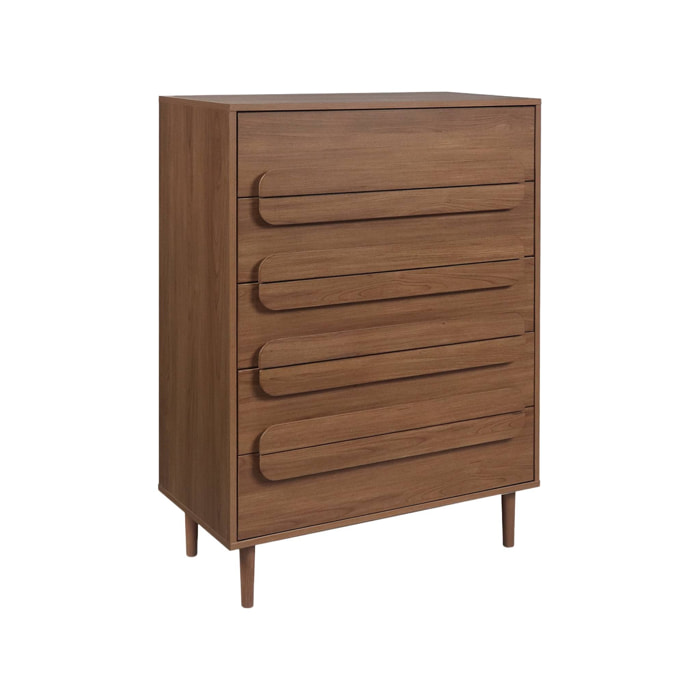 Commode vintage décor bois de noyer 5 tiroirs - L 80 x P 40 x H 113cm - Juliana
