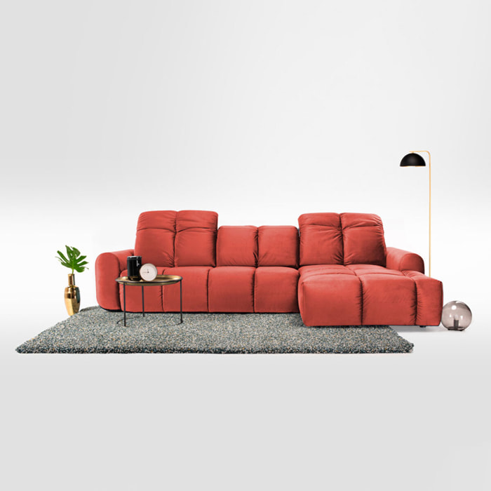 Canapé d'Angle Droit Velours Anacapri, 3 Places, Repose-têtes Ajustables, Style Contemporain