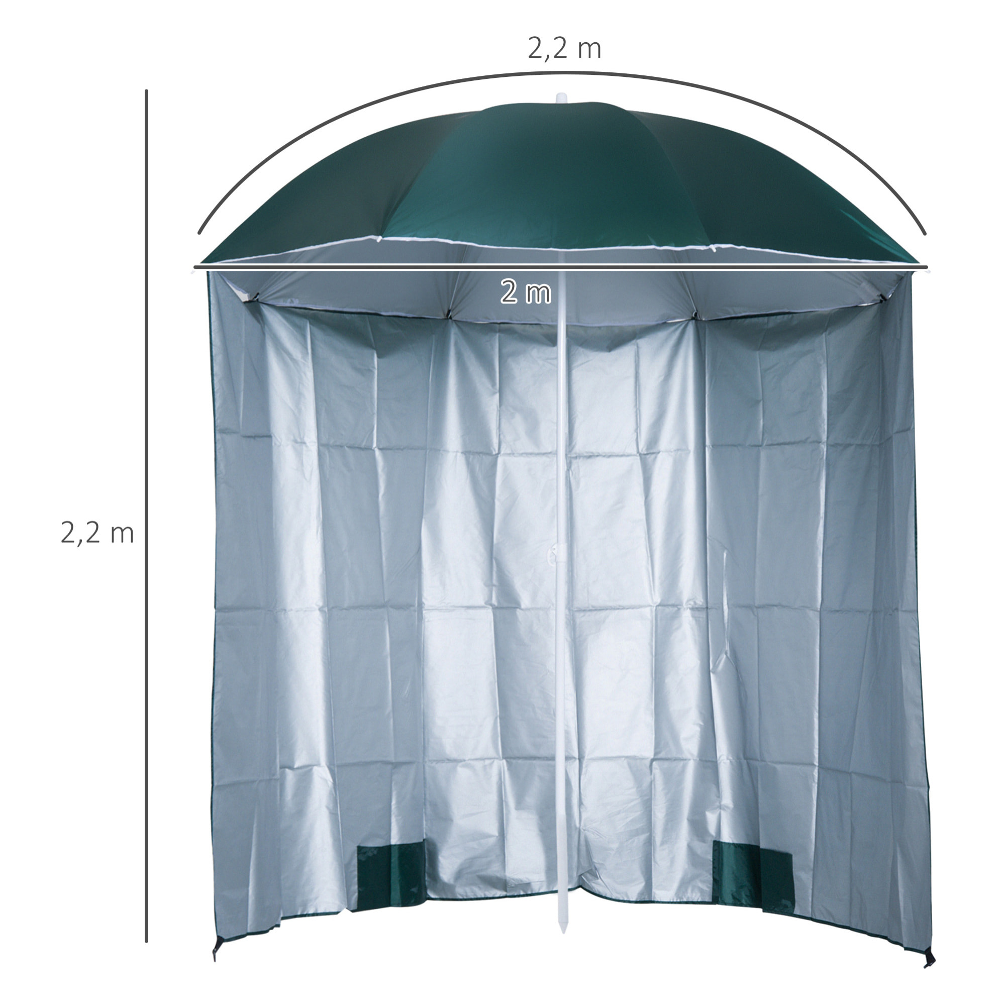 Sombrilla de Playa con Panel Lateral Ø220x220 cm Parasol para Terraza con Apertura Manual 8 Varillas de Acero y Bolsa de Transporte para Jardín Piscina Verde