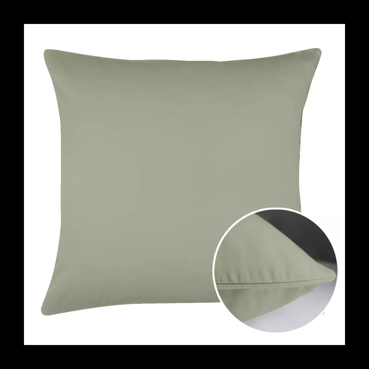 Taie d'oreiller satin de coton uni vert Ava uni lichen