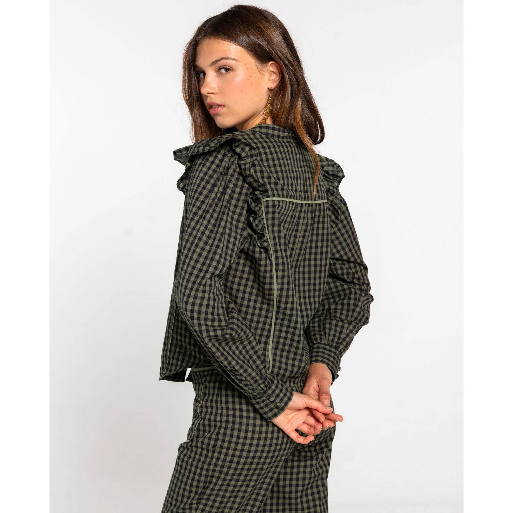 Blusa con estampado de cuadros vichy verde