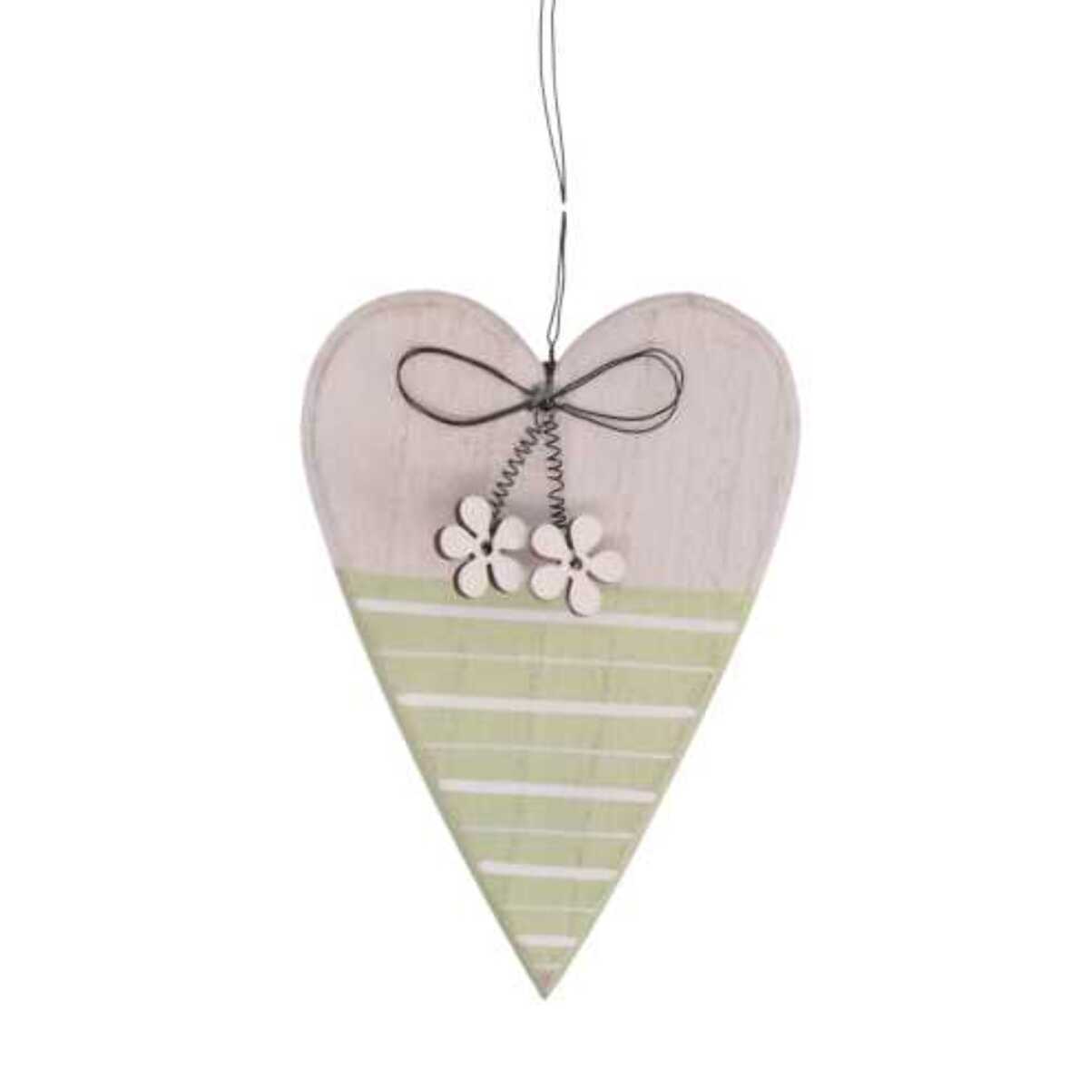 Cuore di legno verde con fiocco cm15/25x10x1