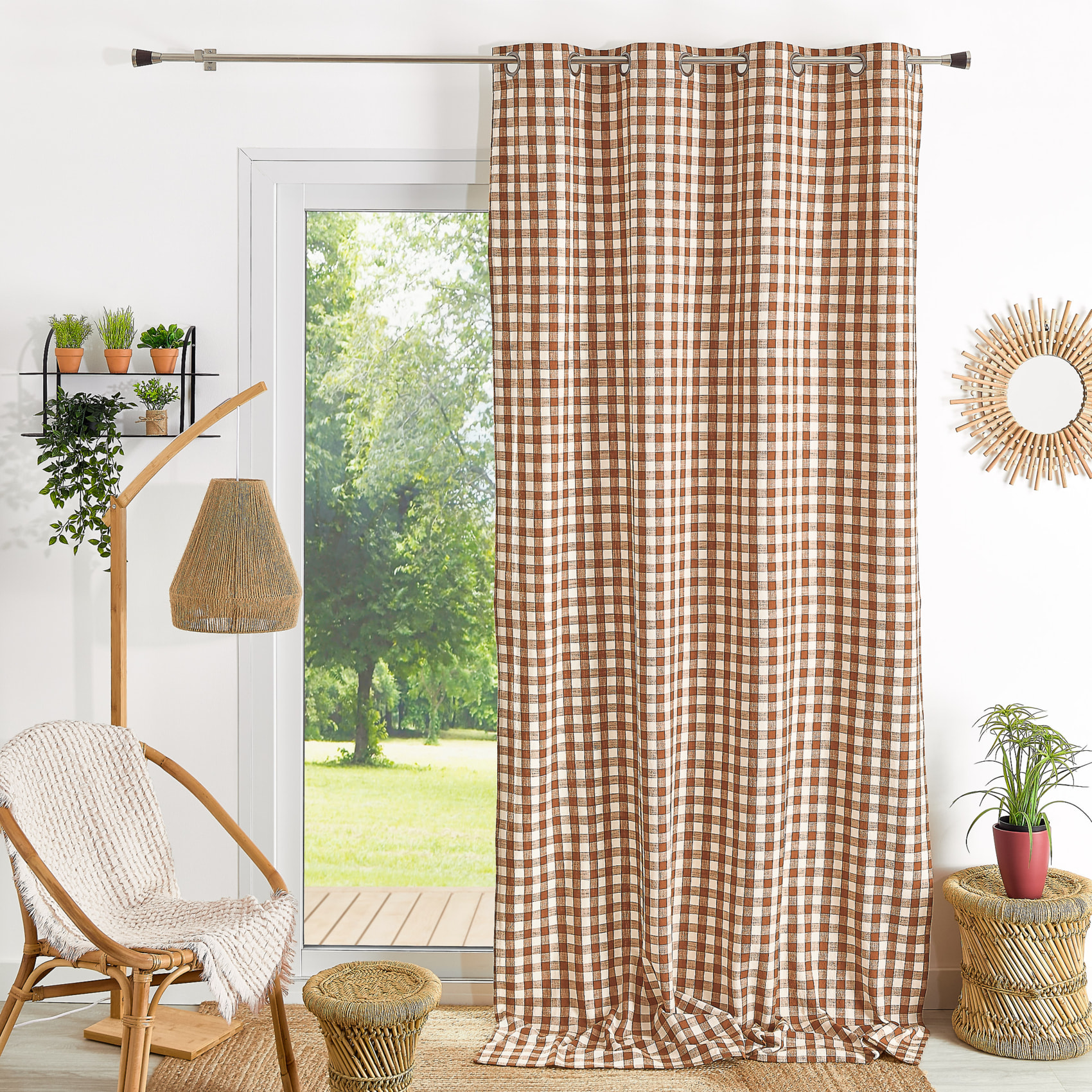 Rideau 100% coton vichy LOURMARIN - Terracotta