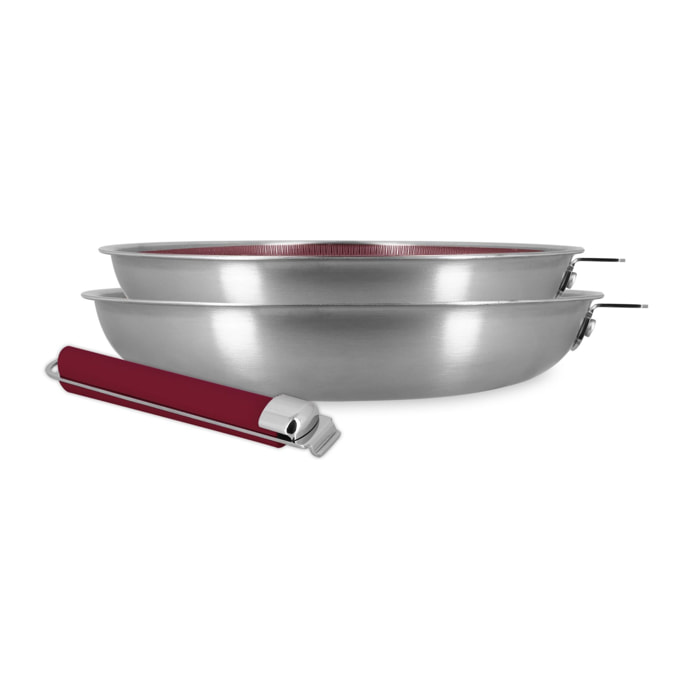 Lot de 2 poêles en acier inoxydable et manche amovible lie de vin AGLAE