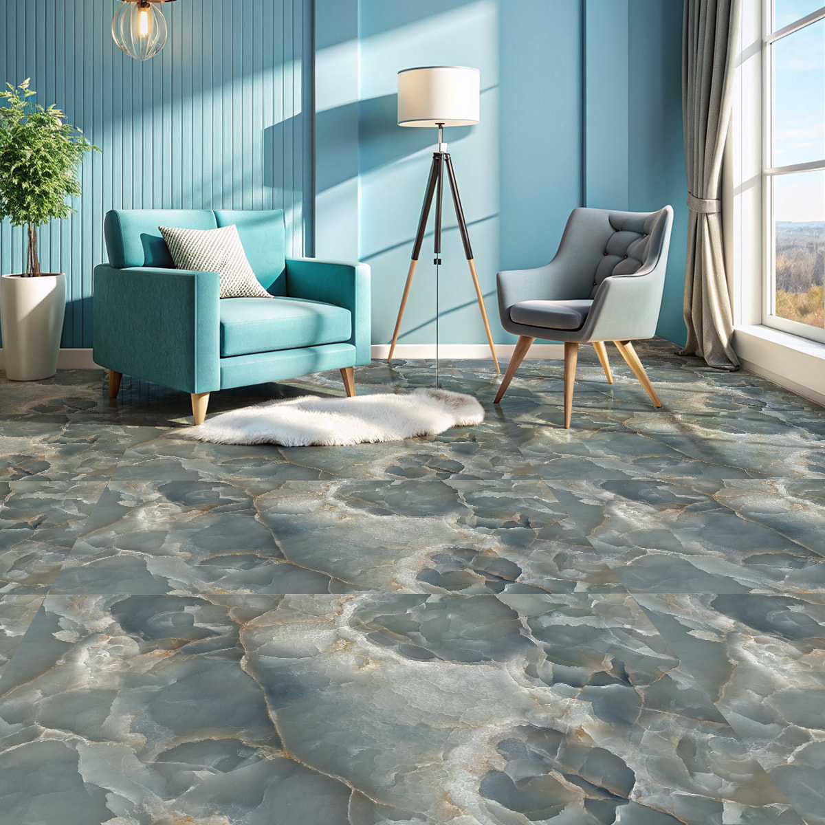 Revêtement sticker sol - MARBRE DE ROME - Rouleau adhésif Protection Anti-dérapant