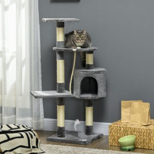 Rascador para Gatos Altura 116 cm Árbol para Gatos Torre de Escalada con Postes Rascadores de Sisal Cueva Plataformas y Juguetes Divertidos Colgantes Gris Oscuro