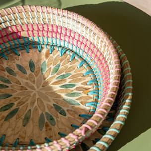 Plateau rond en jonc de mer et coquillages 30cm PAROS