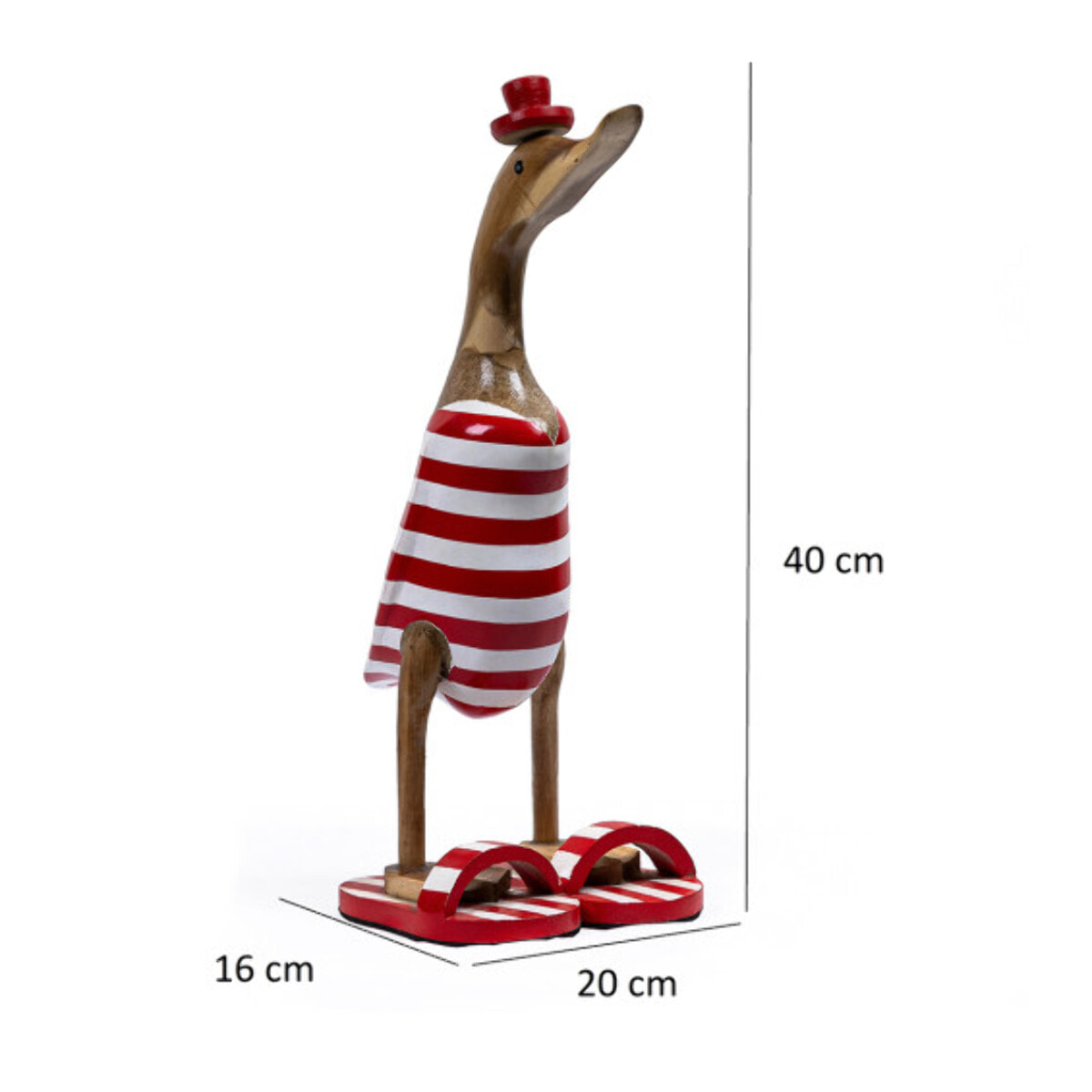 Statue H. 40 cm canard maillot rouge et blanc rayé en bois de teck - DUCK
