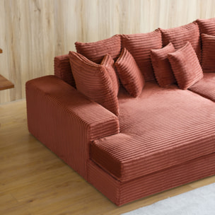 KENDARI Canapé 4 places assise profonde en velours côtelé terracotta