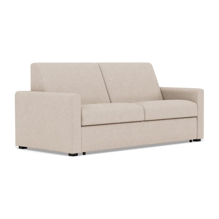 Julia - canapé 3 places convertible couchage quotidien matelas 14 cm en tissu - Beige