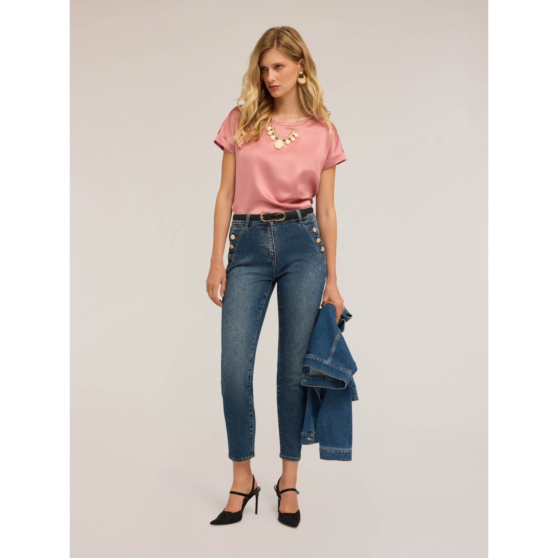 Motivi - T-shirt bimaterica - Rosa