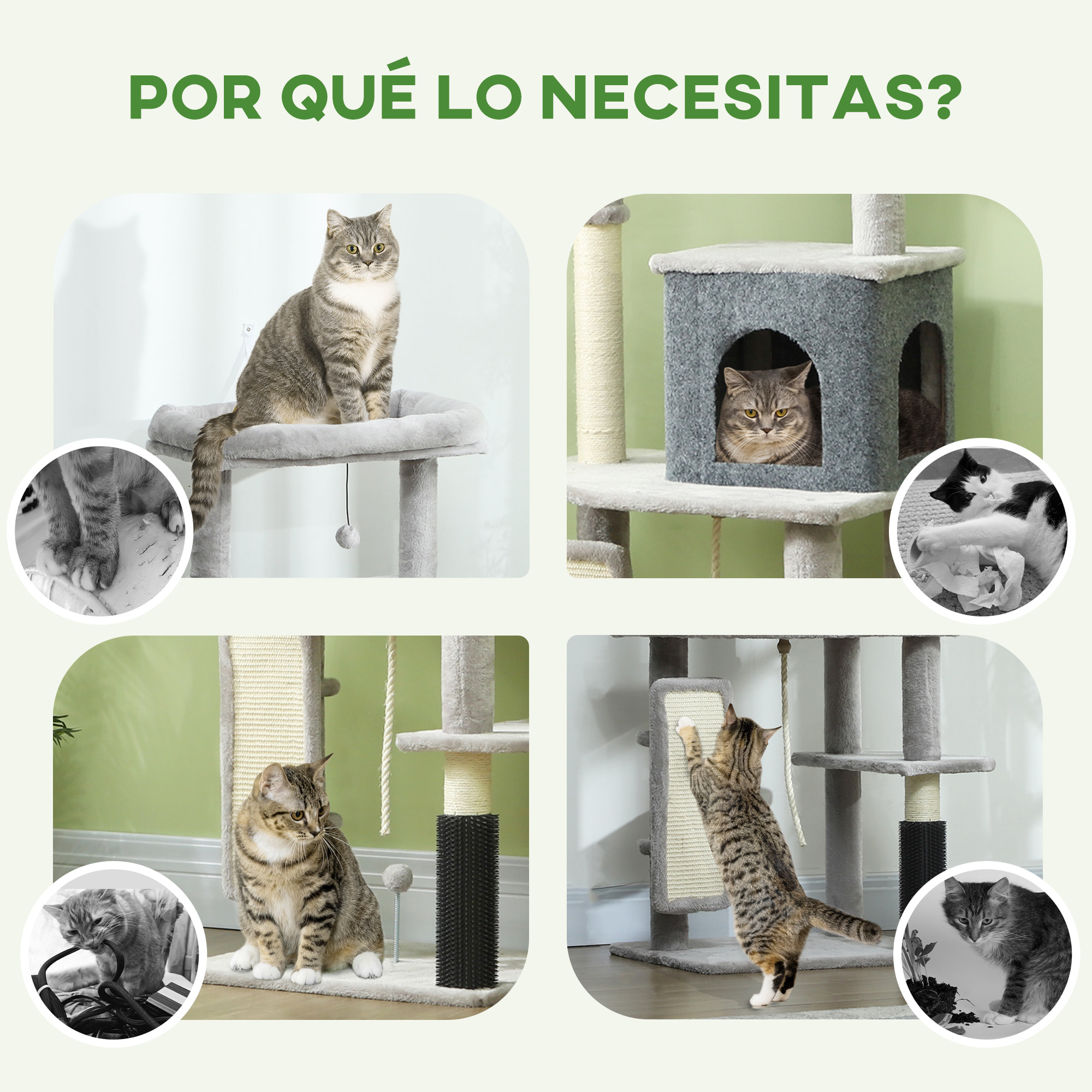 Árbol Rascador para Gatos Altura 132 cm Árbol para Gatos Torre para Gatos con Plataformas Poste con Cepillo Bolas Colgantes y Almohadilla para Rascar Gris Claro