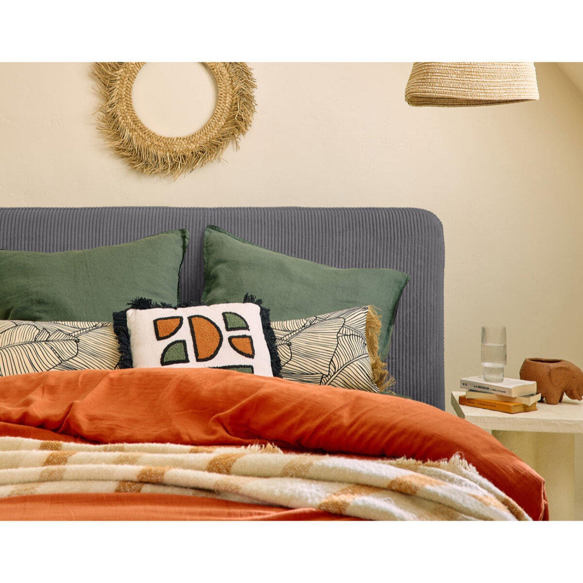 Goyave - lit coffre - 160x200 - en velours côtelé - sommier inclus - Gris Anthracite