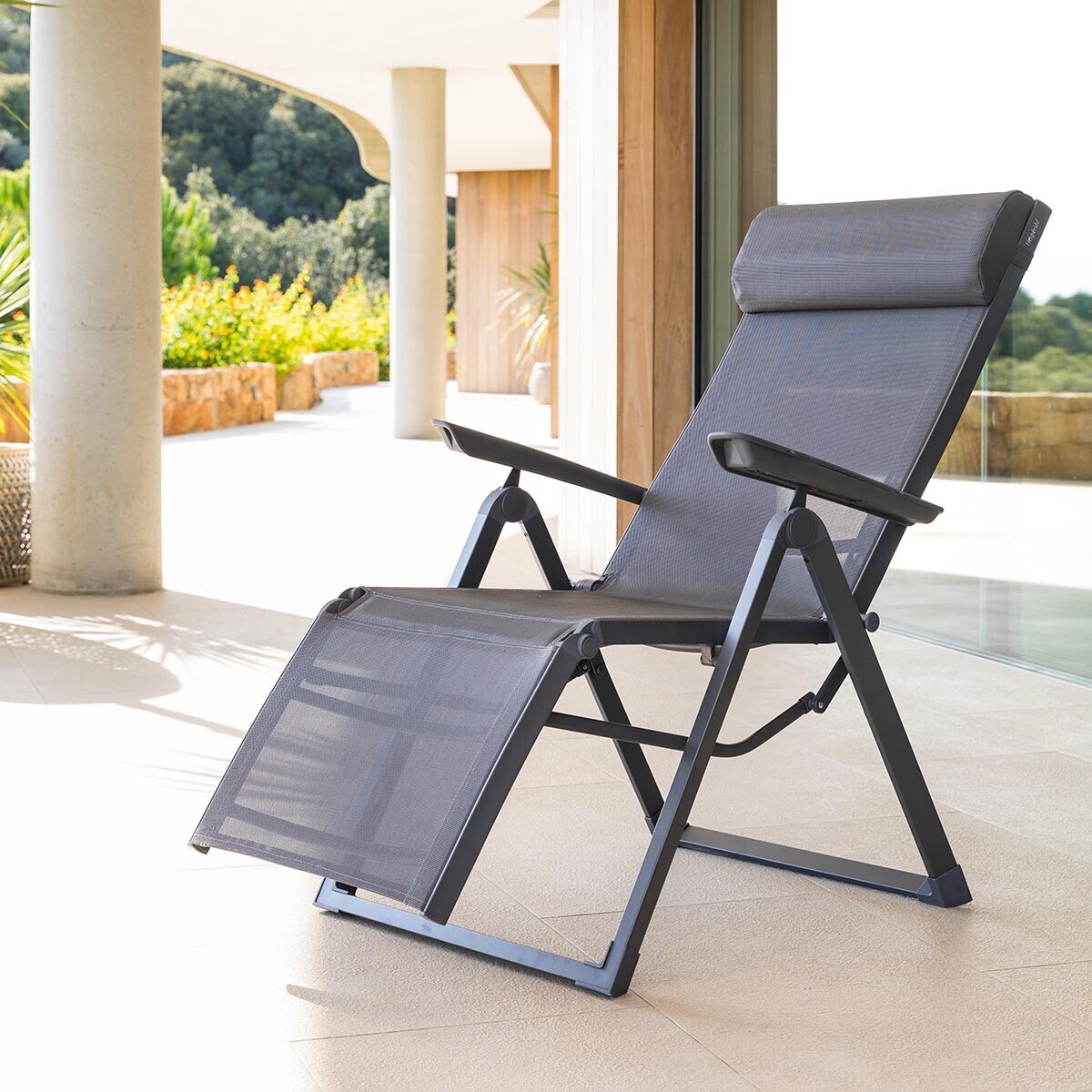 Fauteuil de jardin inclinable "Decima" anthracite & graphite 8 positions en aluminium traité époxy