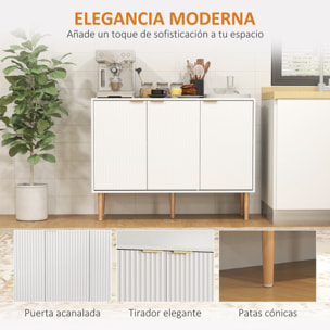 Aparador de 3 Puertas Acanaladas Aparador de Salón con Estante Ajustable Mueble para TV para Dormitorio Sala de Estar 107x35x80 cm Blanco