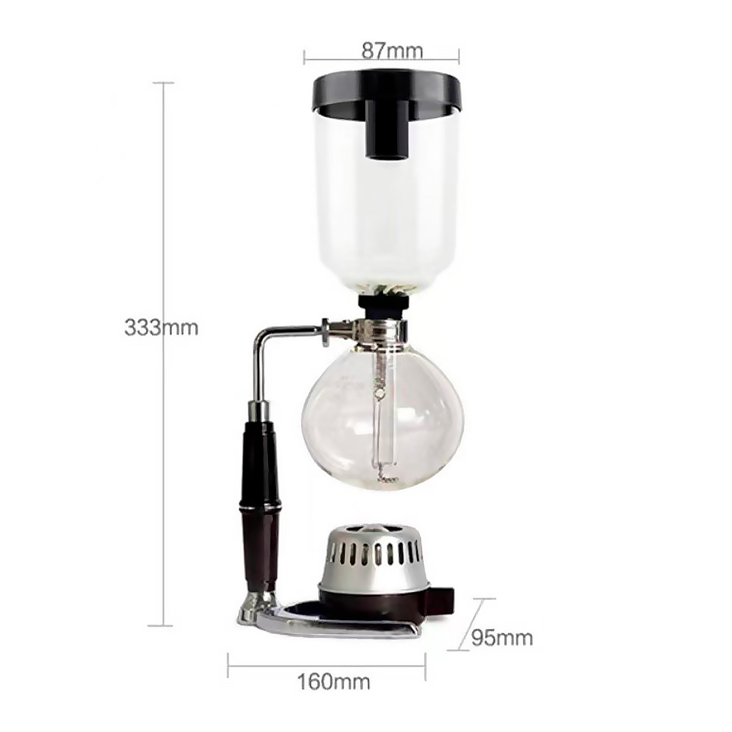 Cafetera de sifón de 360 ml, capacidad para 2-3 tazas, compatible con lámparas de alcohol, con medidor.