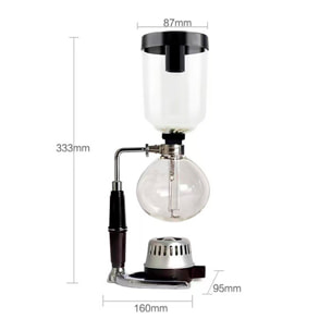 Cafetera de sifón de 360 ml, capacidad para 2-3 tazas, compatible con lámparas de alcohol, con medidor.