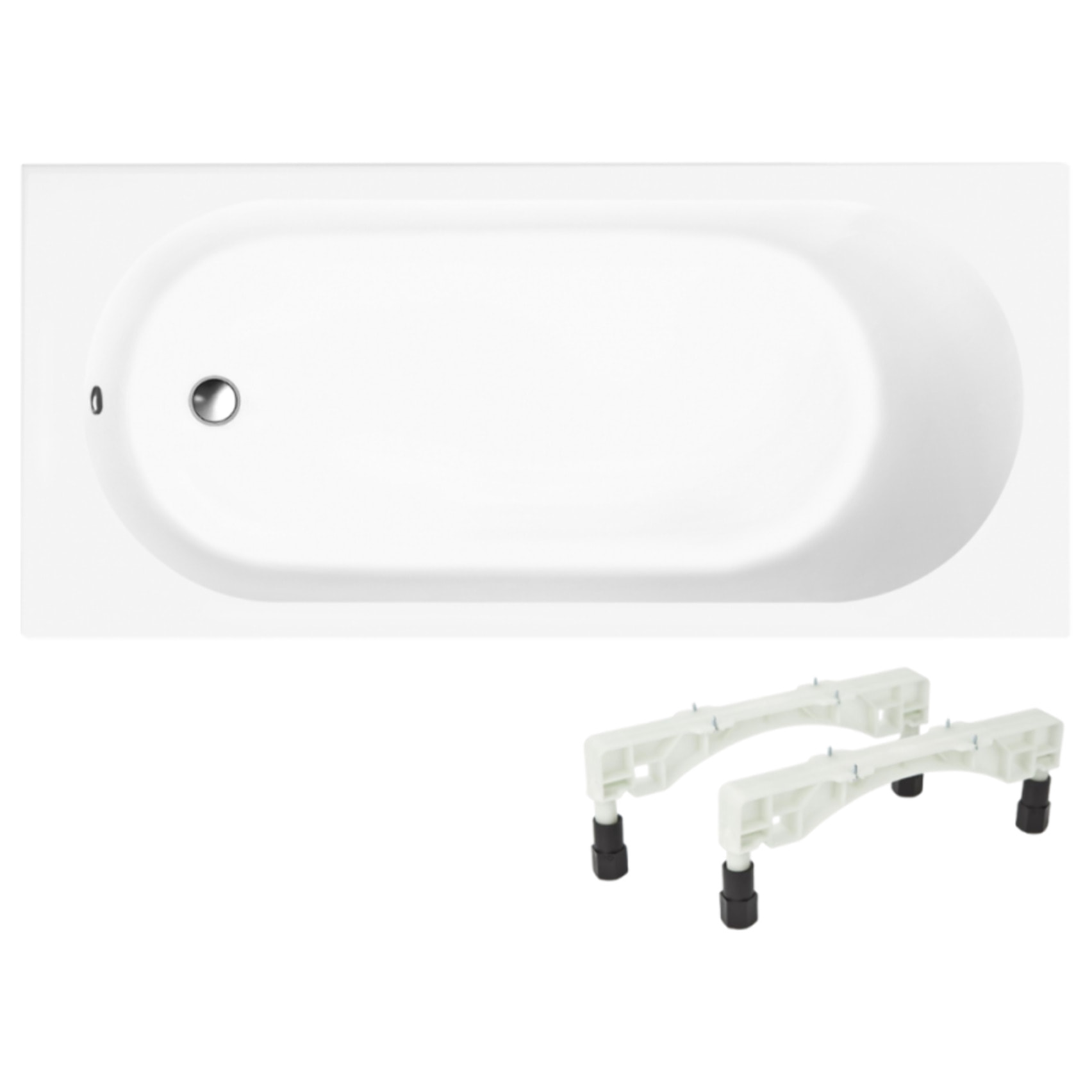 Baignoire droite 160 x 70 VILLEROY & BOCH O.Novo + Pieds + Vidage WIRQUIN chromé