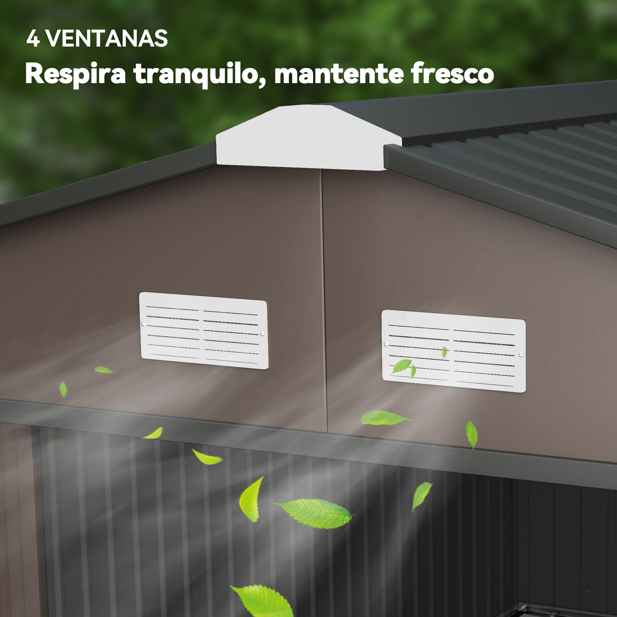 Caseta de Jardín Exterior, 12,4 m² 340x386x200 cm, Cobertizo de Jardín Exterior Metálico con Puerta Corredera, Base Refuerzo (Suelo NO Incluido) y Ventanas Marrón