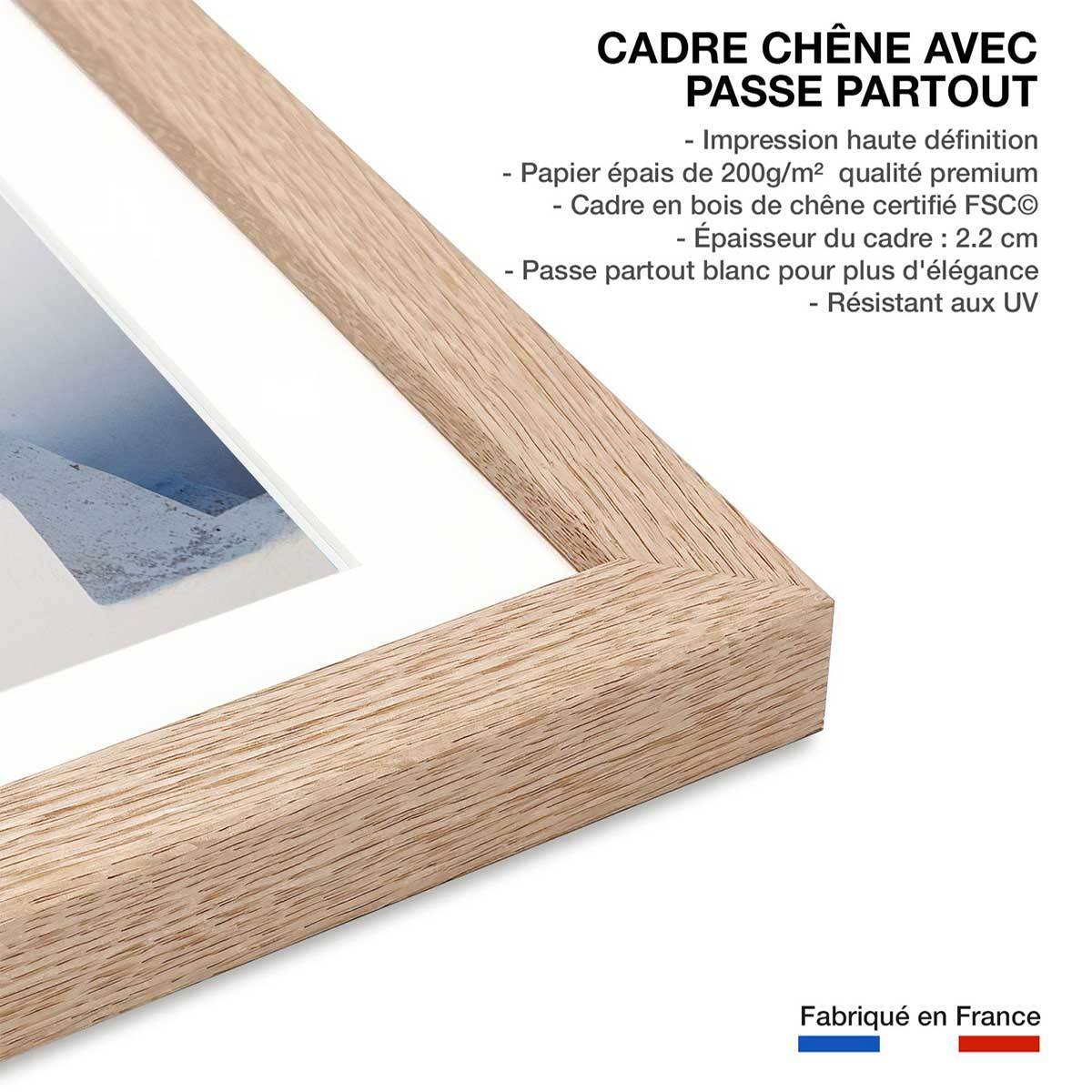 Poster escaliers sur oia Affiche + cadre en bois - Chêne