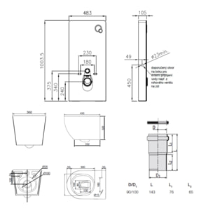 Glass pack WC bâti-support avec plaque de commande + WC suspendu Ceramia sans bride avec abattant SoftClose (STGLWCCEPXWT01-FR)