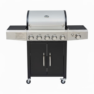 Barbecue a Gas Professionale XXL Da 19 kW con 6 Bruciatori in Acciaio Inox Fuoco Laterale Termometro Griglia Di Cottura 70x42 Cm 140×50×120 Cm Nero