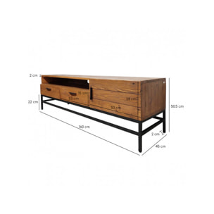 Meuble TV en bois de pin et métal noir L160 cm - INDUS