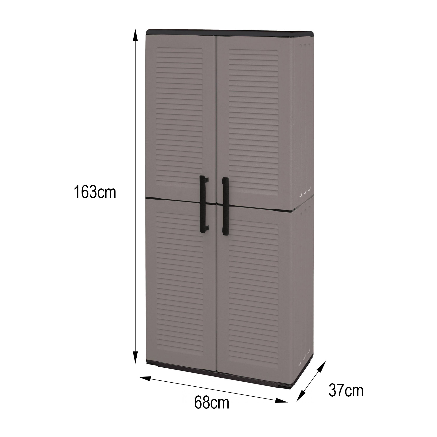 Armadio portascope da esterno o interno, Mobile a 2 ante e 3 ripiani regolabili in polipropilene, 100% Made in Italy, cm 68x37h163, colore Grigio