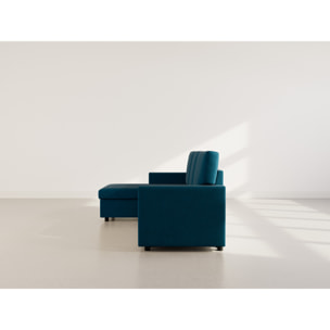 Meiya - canapé d'angle réversible 4 places convertible avec coffre en tissu - Bleu