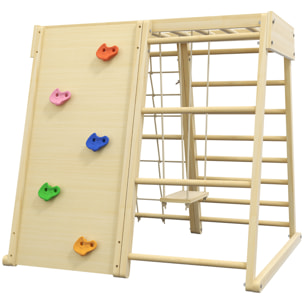 Ensemble d'escalade aire de jeux 5 en 1 avec balançoire, mur d'escalade, filet à grimper, échelle horizontale, jouets d'escalade pour enfants, 120 x 105 x 120 cm, bois naturel