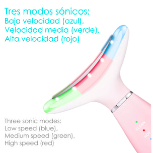 DAM Masajeador ultrasónico para cara y cuello con tratamiento de luz LED. Limpieza, calor y EMS. 8,5x3,9x13,5 Cm. Color: Rosa